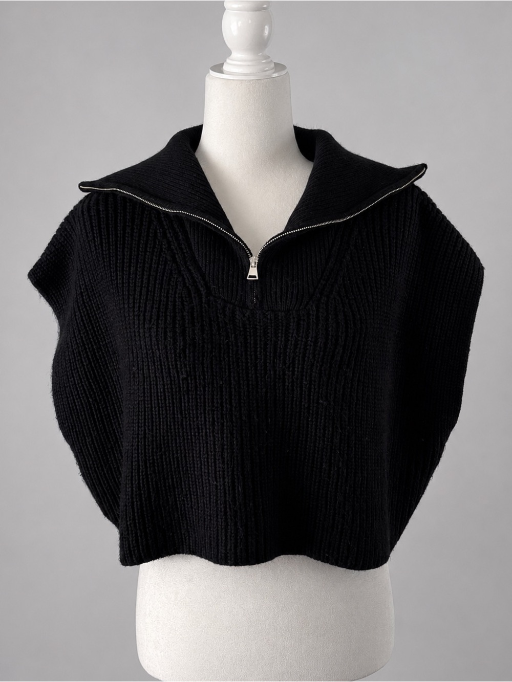 Zara Black Cropped Half-Zip Knit Sweater Vest | Size Small - Picture 2 of 12